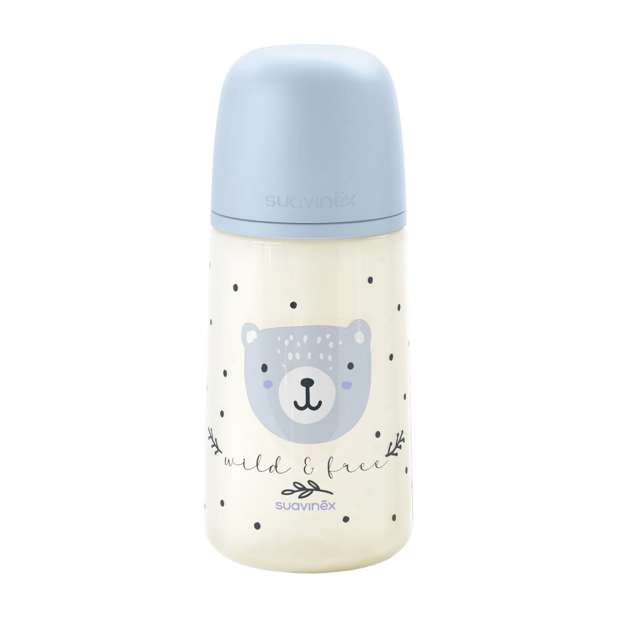 Mamadera Suavinex Wild azul 270ml con tetina anticólicos