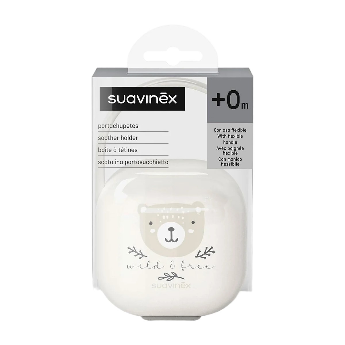 Porta chupete para bebé Suavinex Wild Beige con cajita higiénica