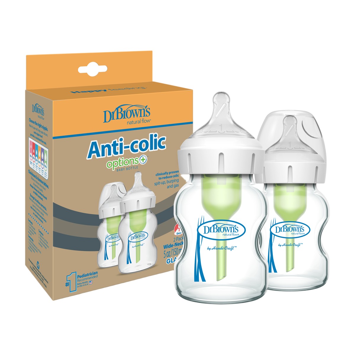 Pack 2 mamaderas Dr. Brown's vidrio 150ml boca ancha — Estilo de Bebé