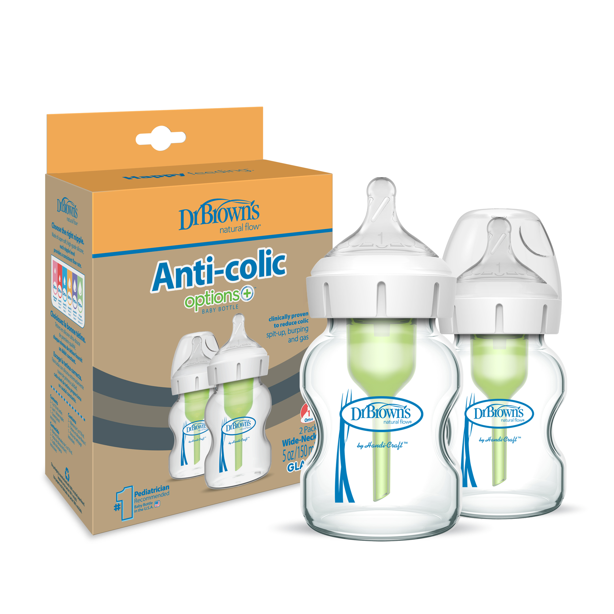 Pack 2 mamaderas Dr. Brown's vidrio 150ml boca ancha — Estilo de Bebé