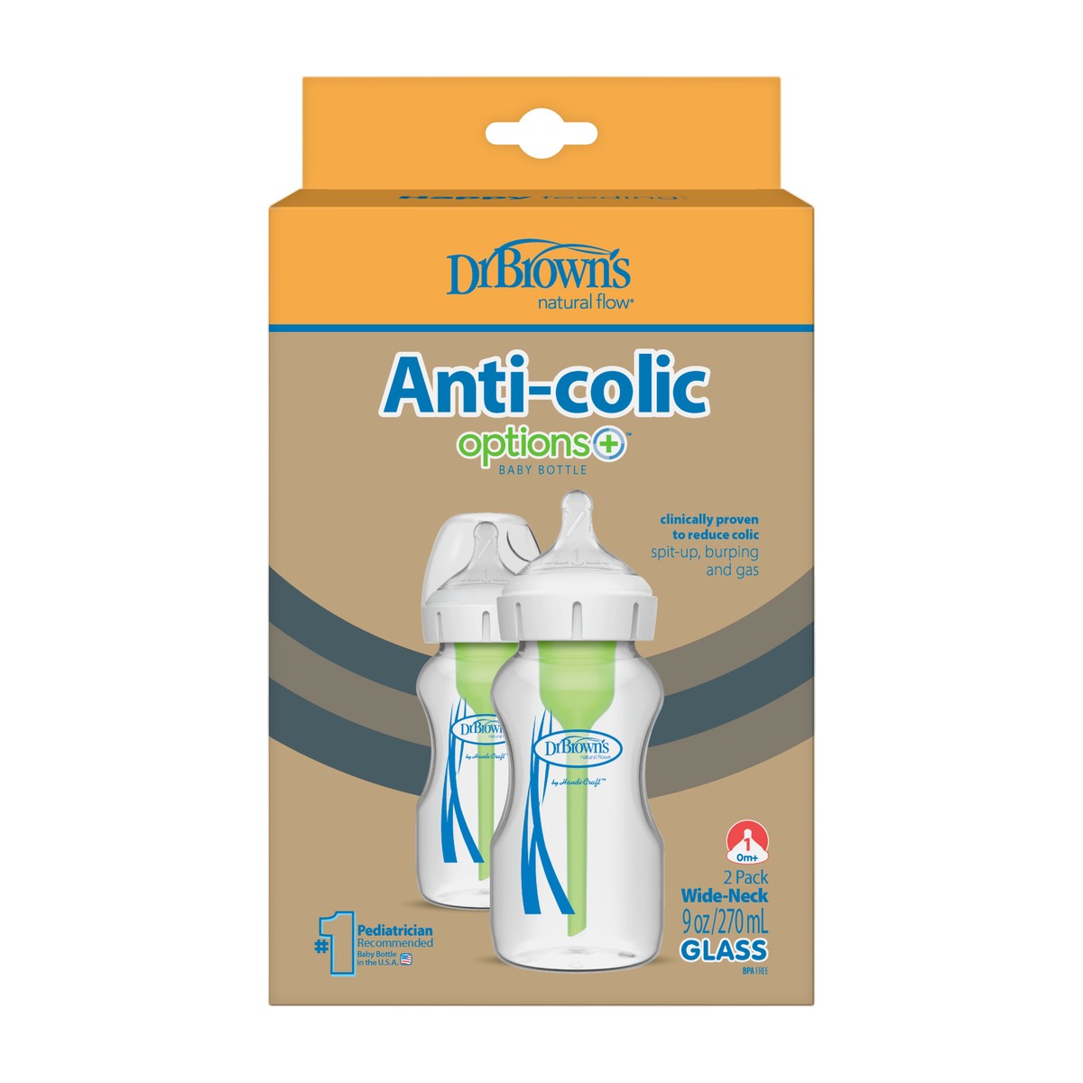 Pack 2 mamaderas Dr. Brown's de vidrio 270ml con sistema anticólicos