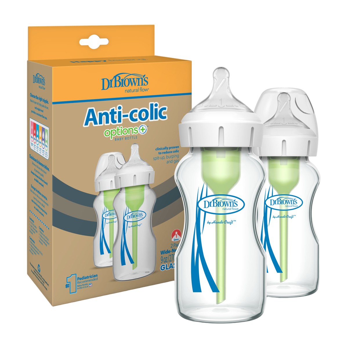 Pack 2 Mamaderas Boca Ancha Options+ Vidrio 270ml Dr. Brown's