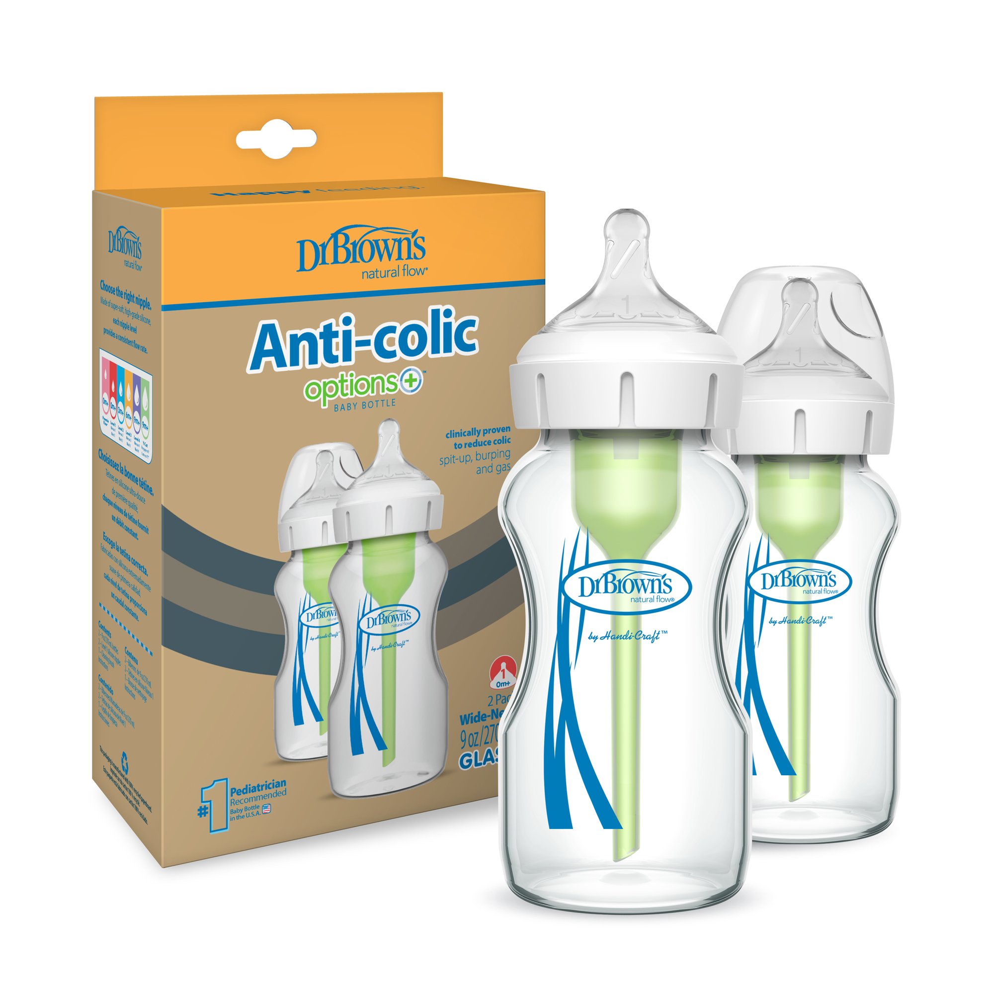 Pack 2 Mamaderas Boca Ancha Options+ Vidrio 270ml Dr. Brown's