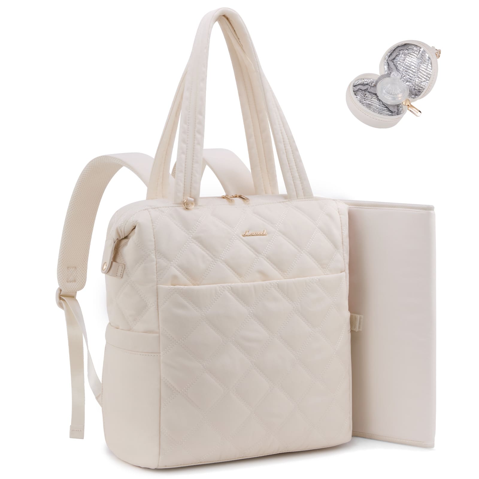 Bolso maternal Victoria beige acolchado 2 en 1