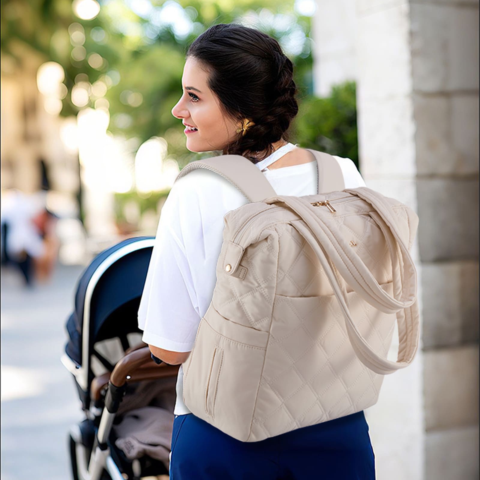 Bolso maternal Victoria beige acolchado 2 en 1 — Estilo de Bebé