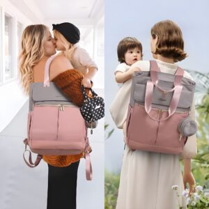 Bolso Maternal 2 en 1 Mochila y Bandolera Color Rosa – Práctico, Elegante y Gran Capacidad.