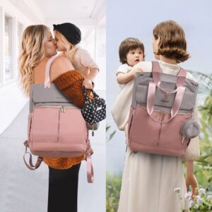 Bolso Maternal 2 en 1 Mochila y Bandolera Color Rosa – Práctico, Elegante y Gran Capacidad.