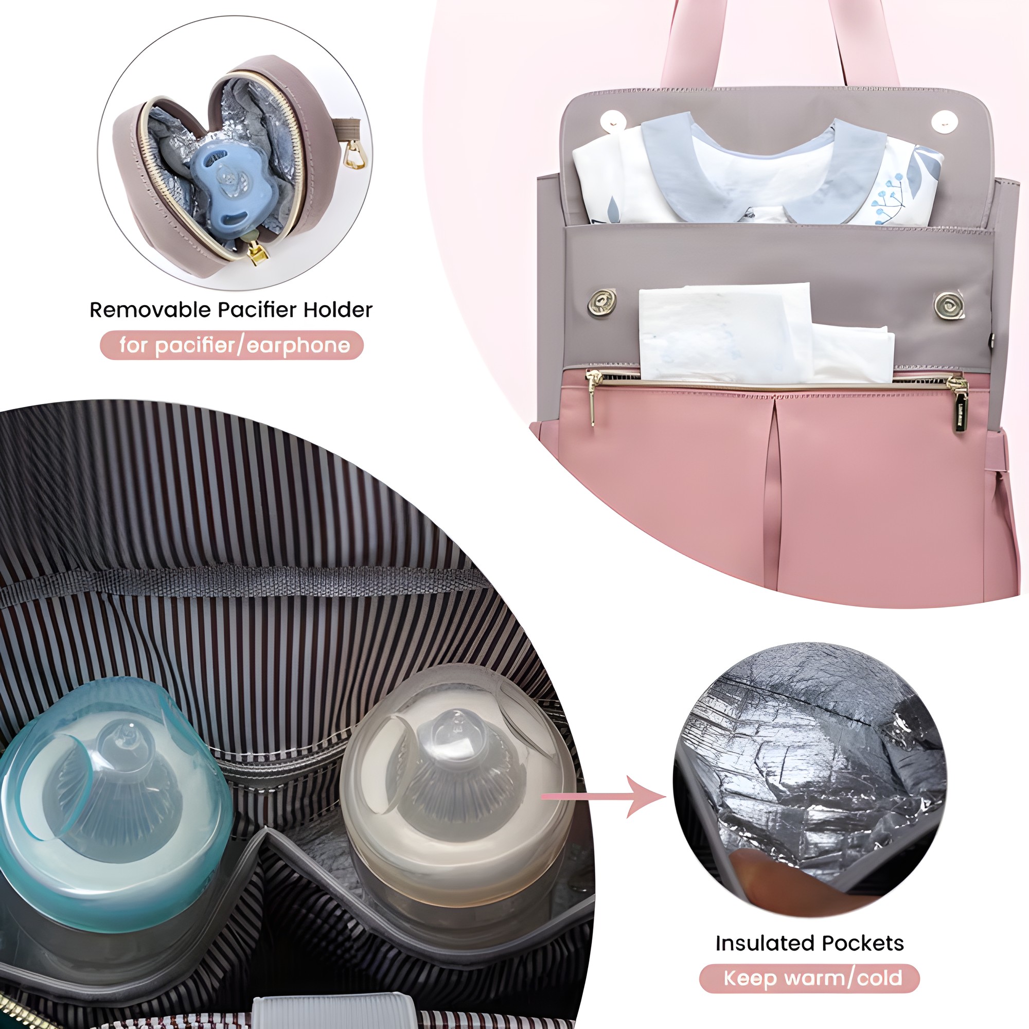 Bolso Maternal 2 en 1 Mochila y Bandolera Rosa – vista 3