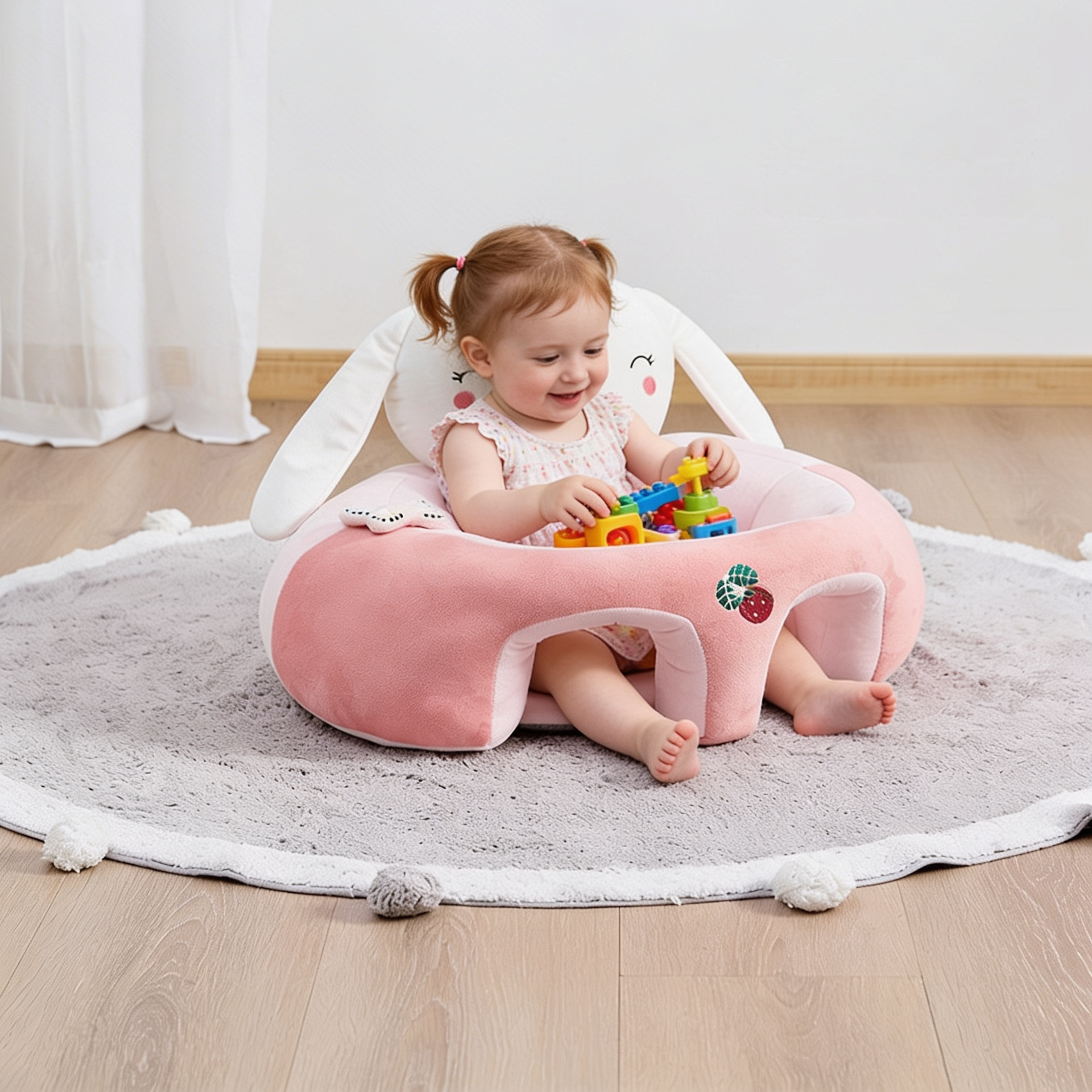 Asiento apoyo bebé SensiBlue diseño conejita espuma alta densidad protección 360 — Estilo de Bebé