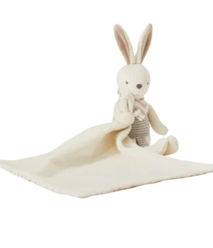 Manta de apego peluche conejo SensiBlue en velboa suave, tonos crema y negro. Ideal para momentos de calma de tu bebé.