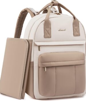 Mochila pañalera maternal Olivia con bolsillos térmicos y ganchos coche rosa
