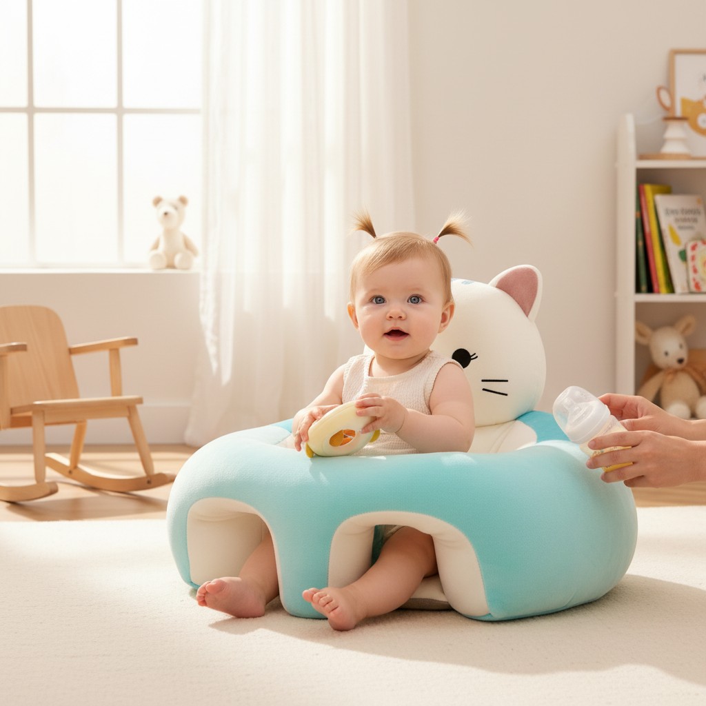 Sillón bebé ergonómico SensiBlue con protección 360 diseño gatito — Estilo de Bebé