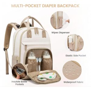 Bolso maternal mochila Anne crema beige vista lateral