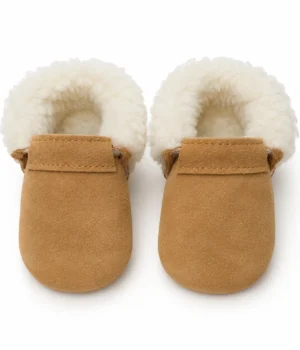 Zapatos bebé chiporro arena Bunny Moccs, cuero de reno con suela blanda