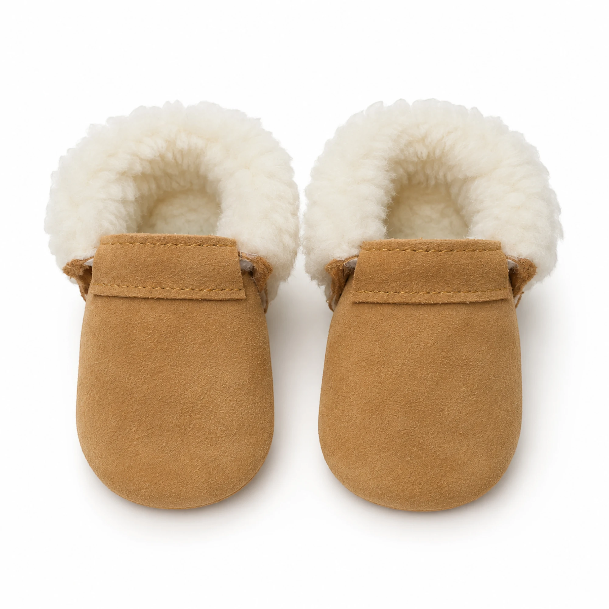 Zapatos bebé chiporro arena Bunny Moccs, cuero de reno con suela blanda