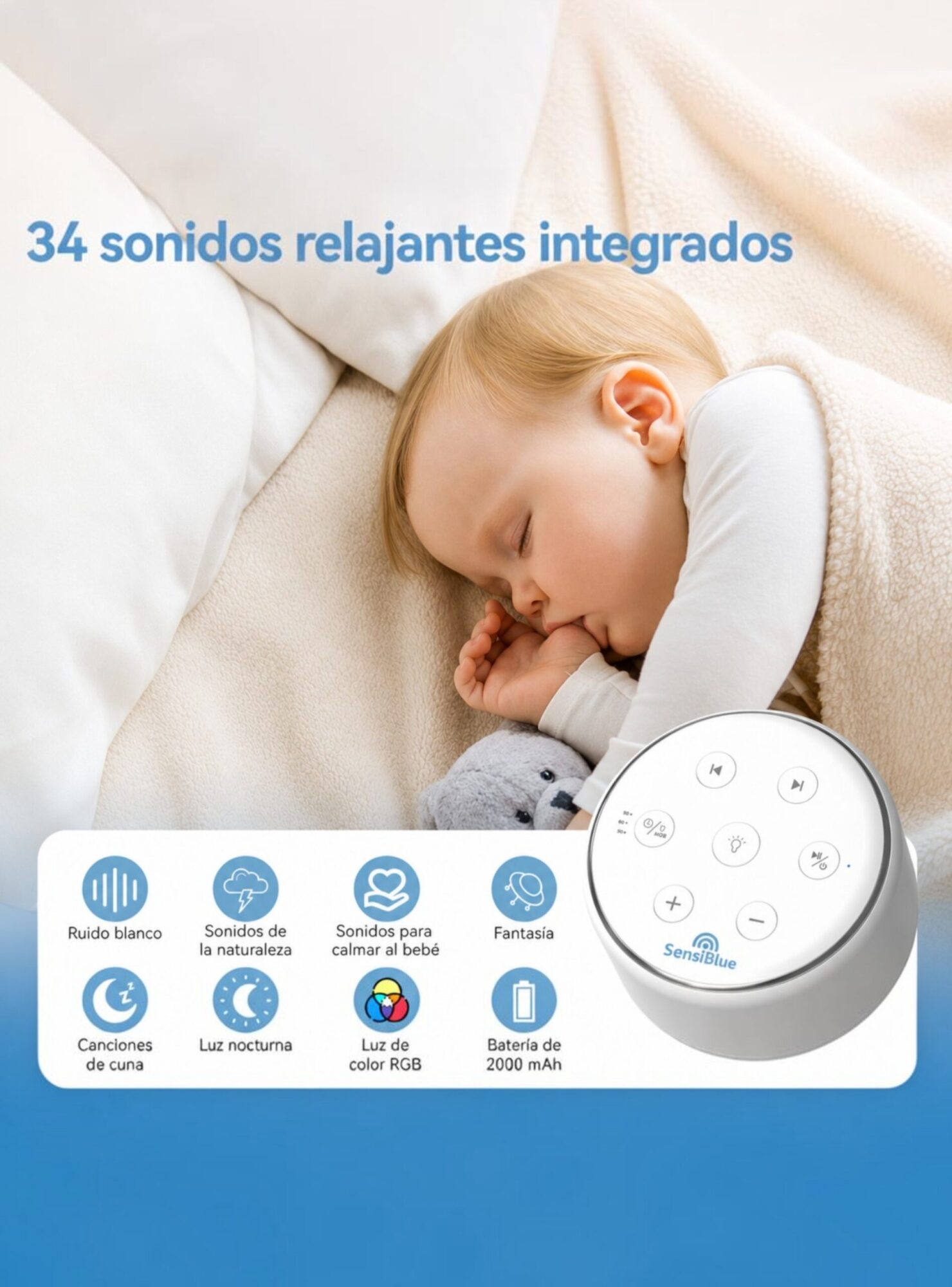 Máquina de Ruido Blanco y Luz Nocturna para Bebé – vista 5