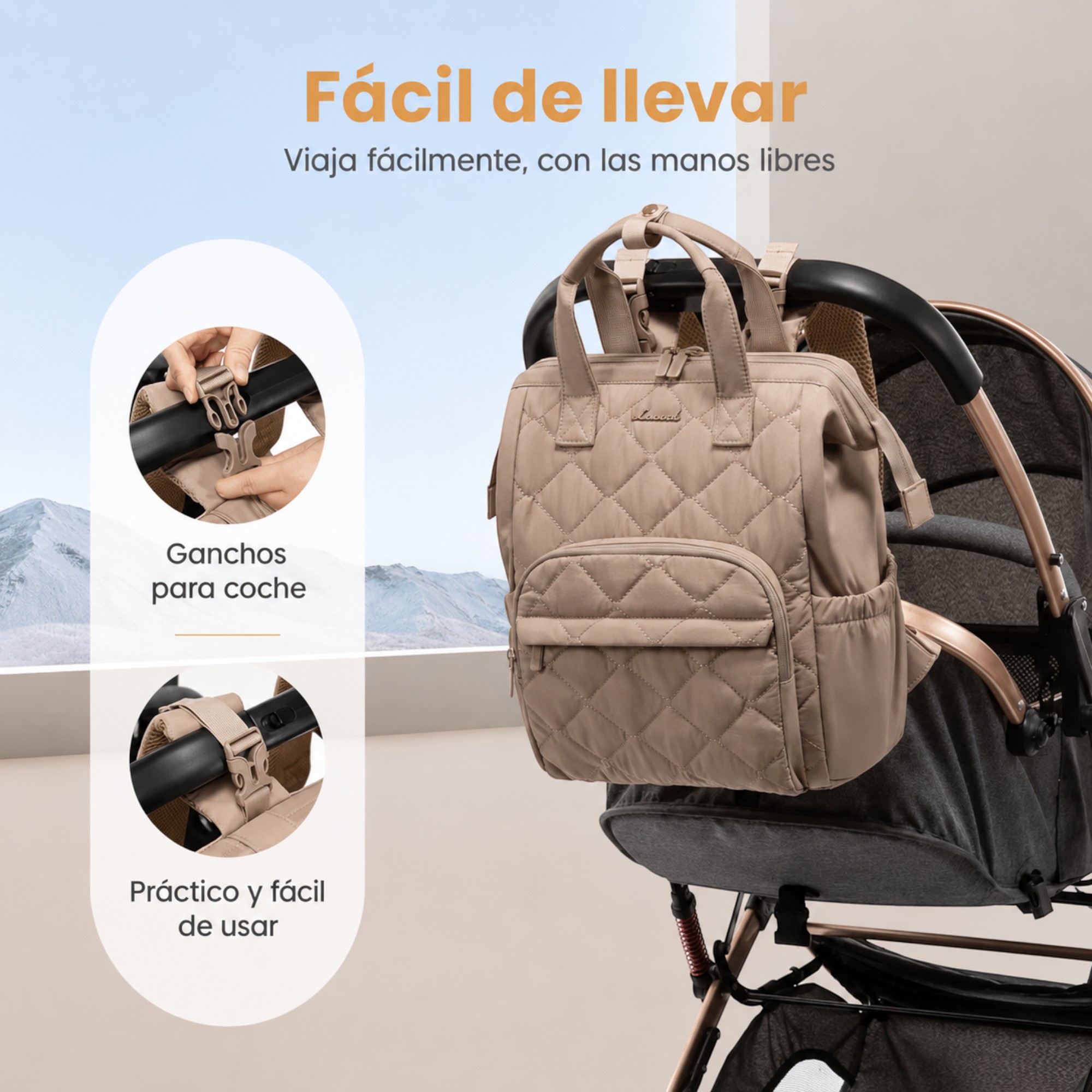 Bolso Maternal y Mochila Sandra Especial para el coche con ganchhos incluídos