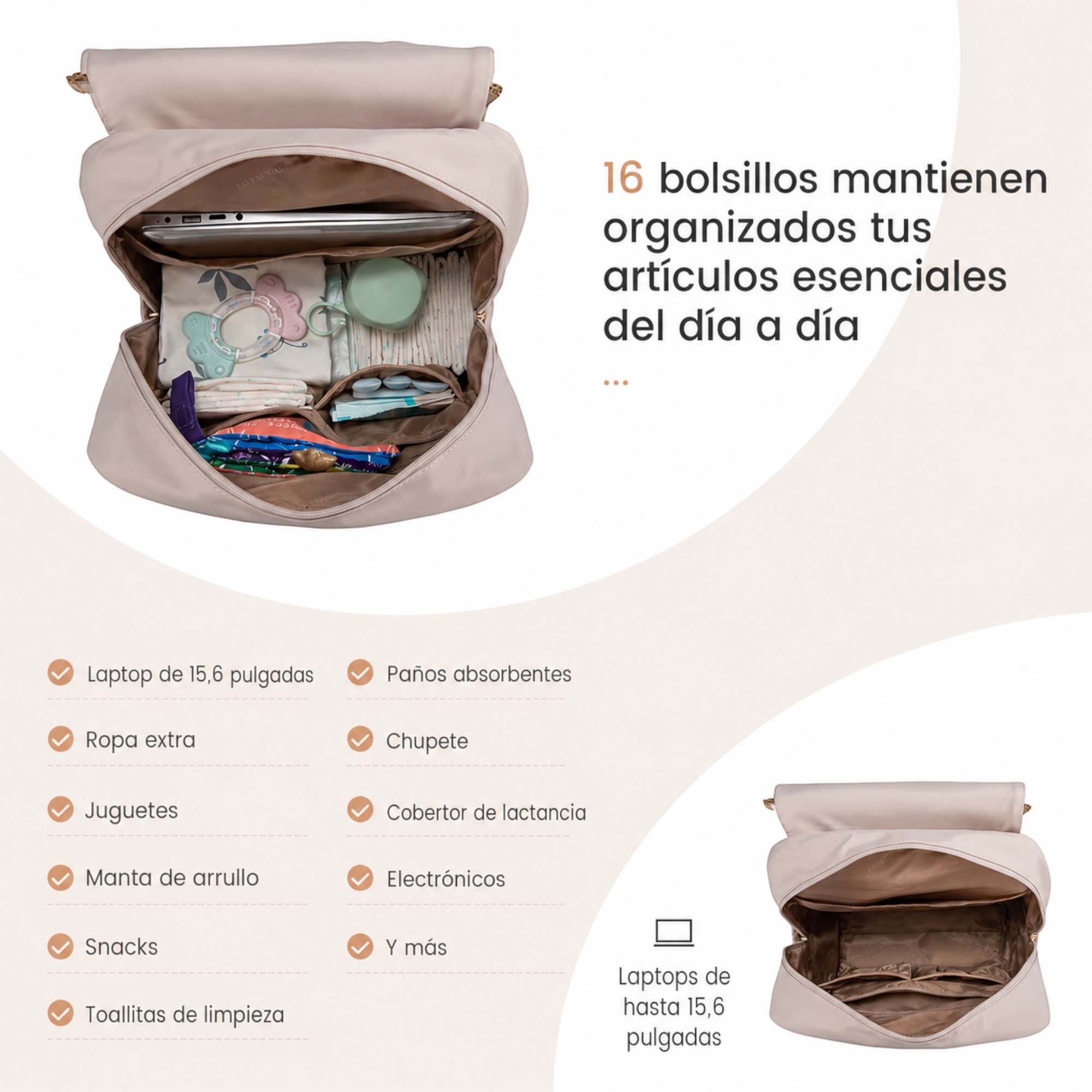 Mochila Pañalera Berta con 16 bolsillos
