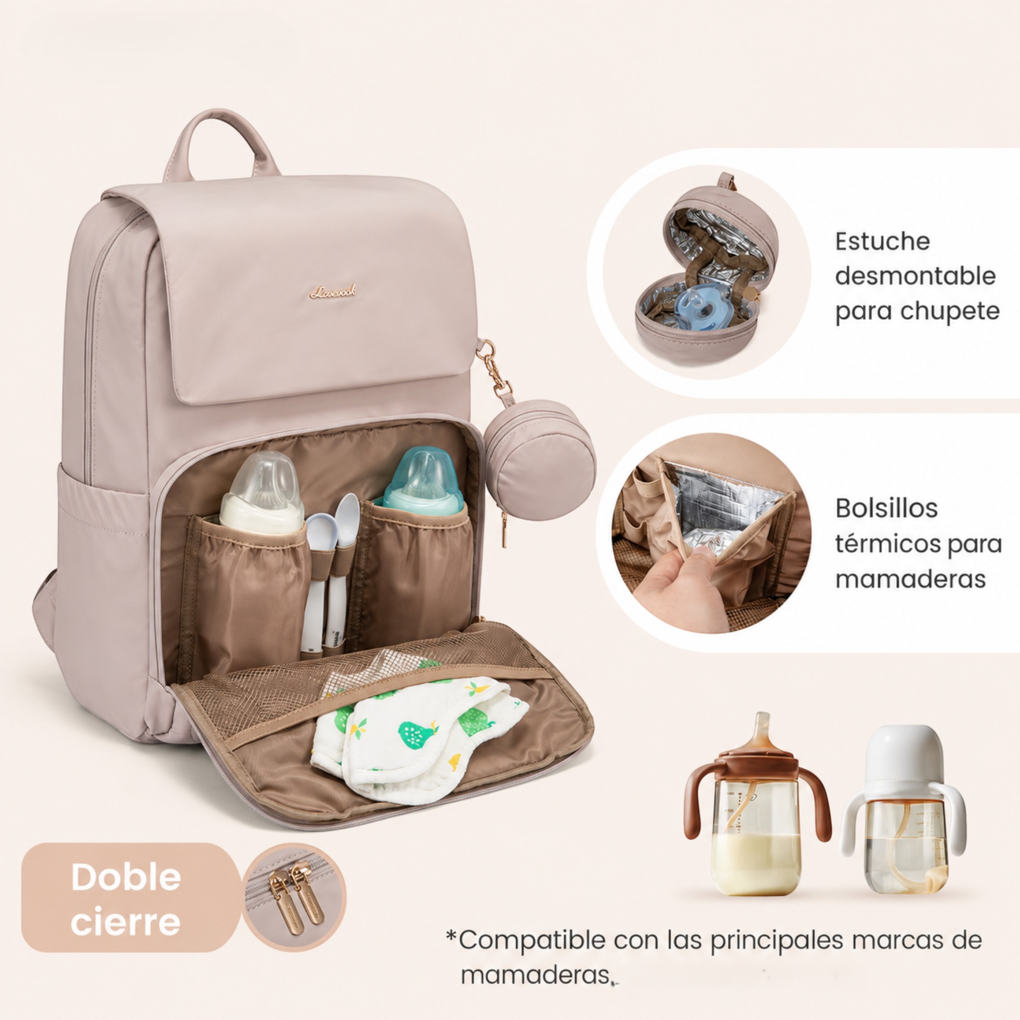 Pañalera ultra liviana color beige