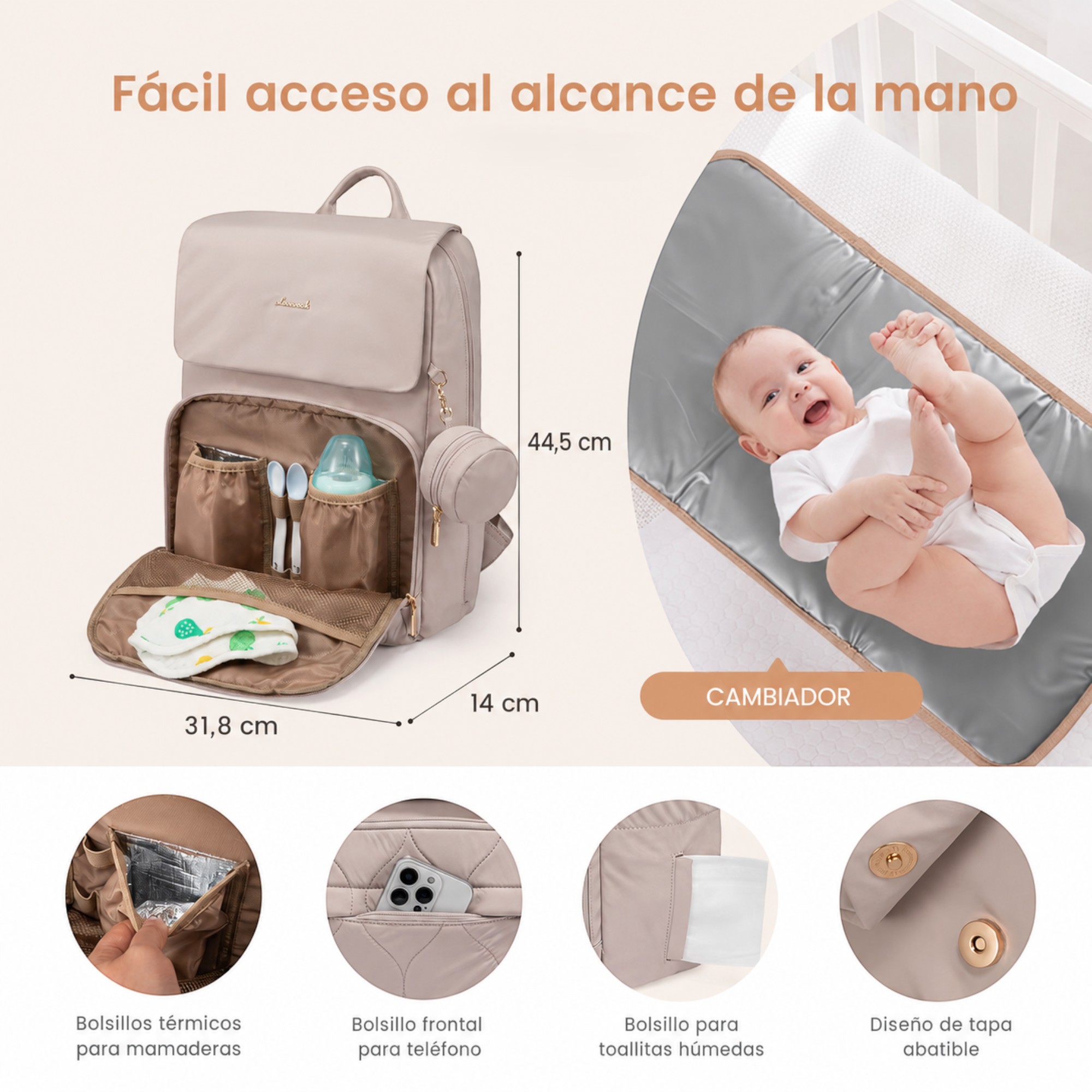 Mochila Pañalera Berta Acolchada Incluye Cambiador