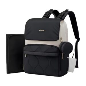 Mochila pañalera Berta color beige y negro con cambiador y bolsito para chupete