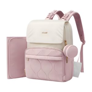 Mochila pañalera Berta color beige y rosa con cambiador y bolsito para chupete