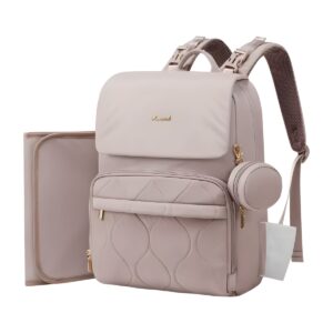 Mochila pañalera Berta color nude con cambiador y bolsito para chupete