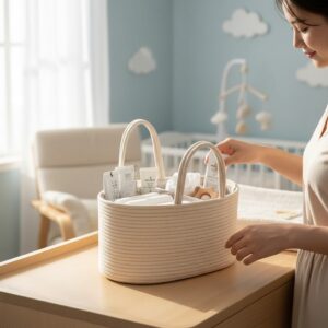 Organizador de Pañales para Bebé con Divisores Beige | Caddy para Mudador