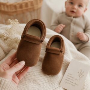 Zapatos bebé chiporro chocolate cuero de reno — Estilo de Bebé