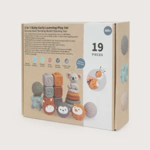 Set Sensorial 3 en 1 para Bebé 19 Piezas – Bloques, Anillos y Pelotas 6M+
