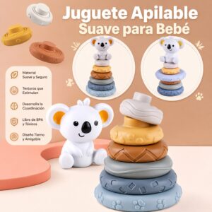 Koala Montessori con 6 anillos apilables de diferentes texturas