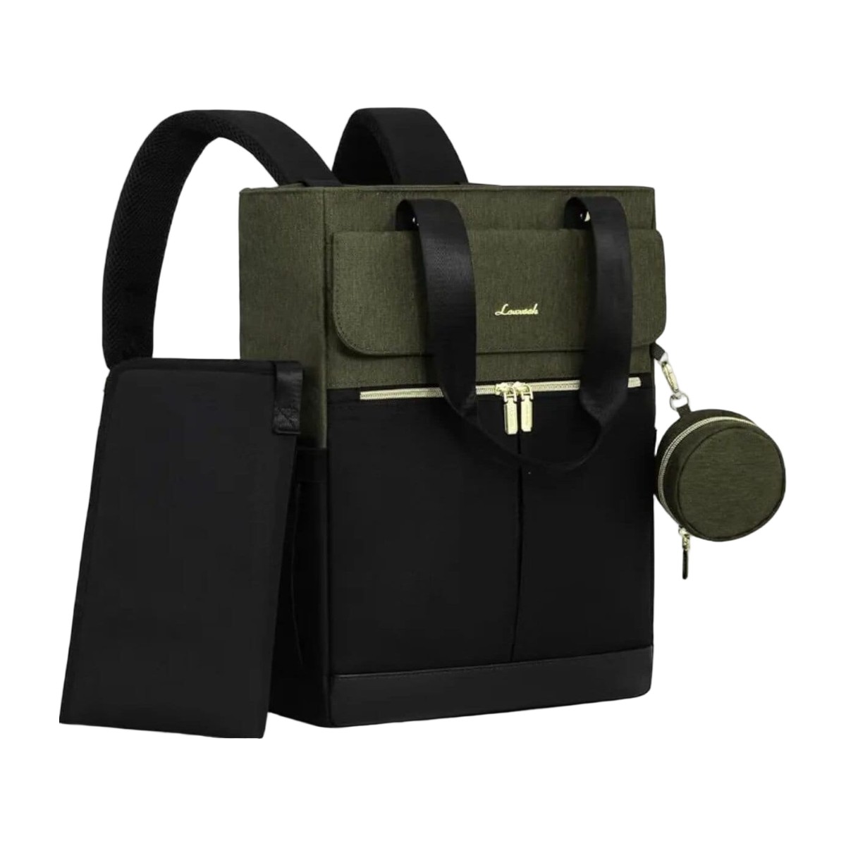 Bolso maternal 2 en 1 verde y negro, mochila y bandolera