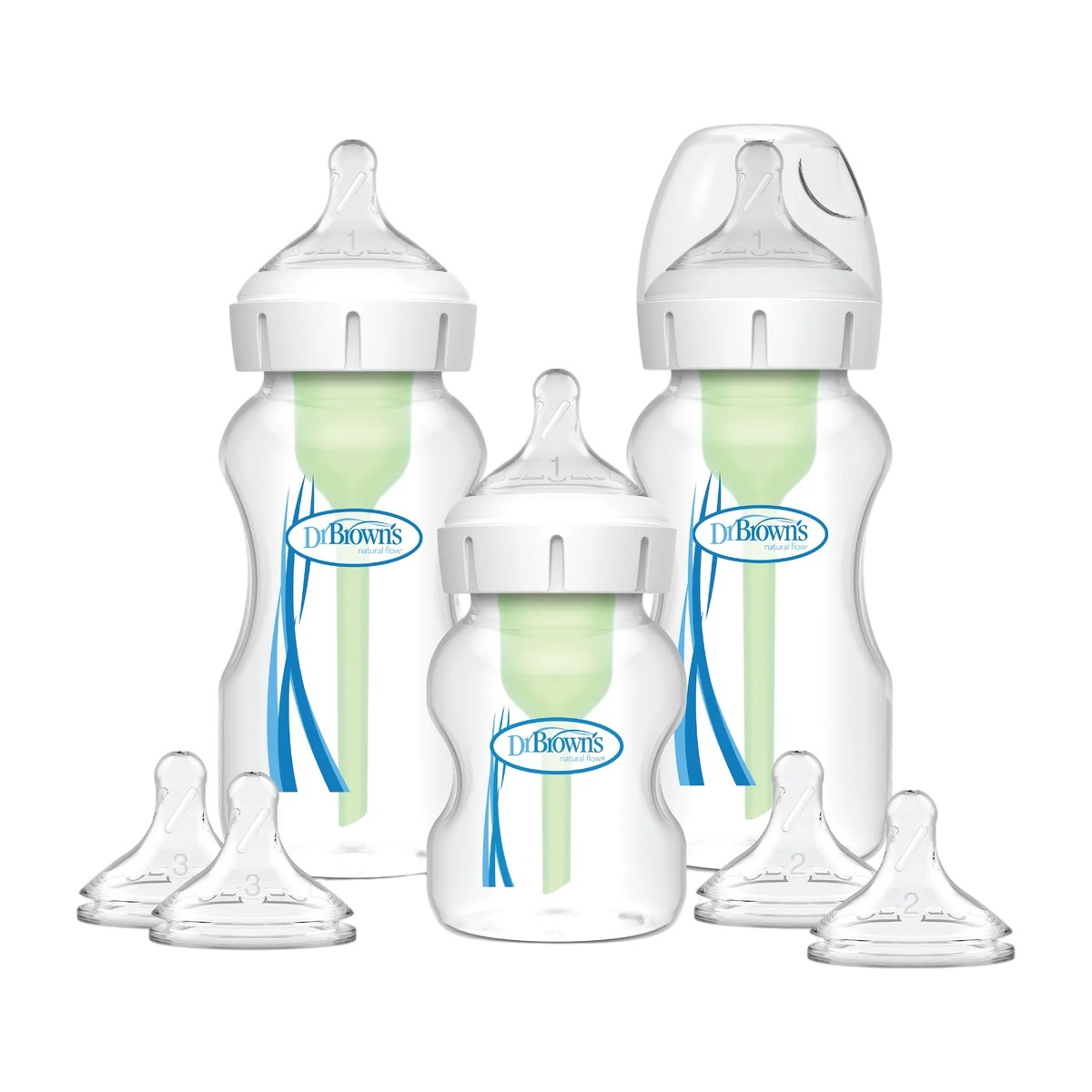 Kit de Inicio Dr. Brown’s Boca Ancha Anticólicos | 3 Mamaderas + Tetinas