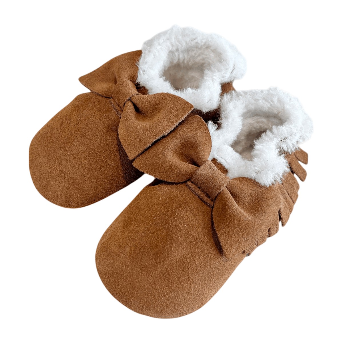 Zapatos Bebés de Gamuza para Bebé con Forro y Lazo – 0 a 6 meses, cafe