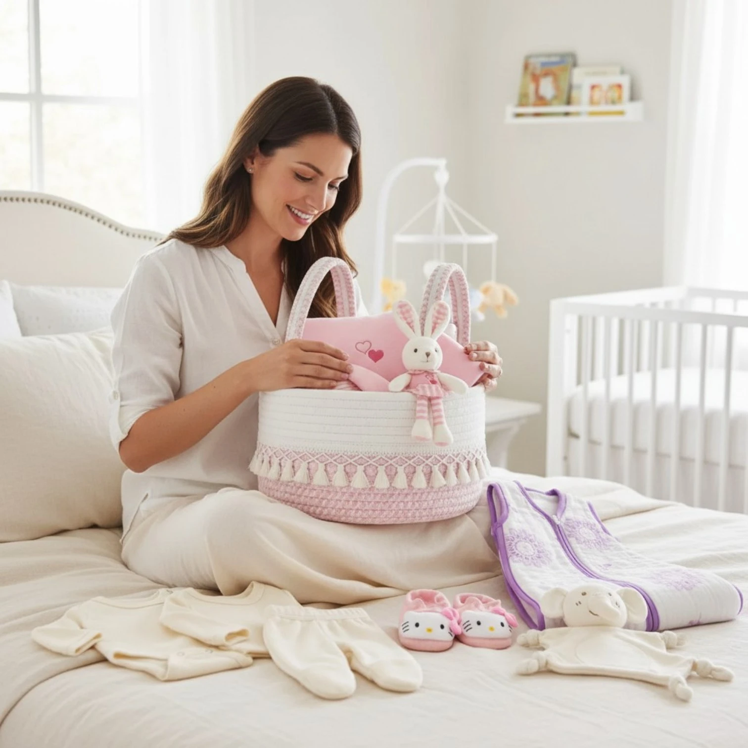 Set Regalo Bebé Rosado con Caddy y Ajuar 5 Piezas – Rosé Esencial