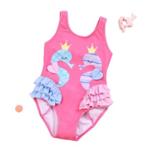 Traje de baño niña caballitos de mar con volantes | Tallas 18 meses a 8 años