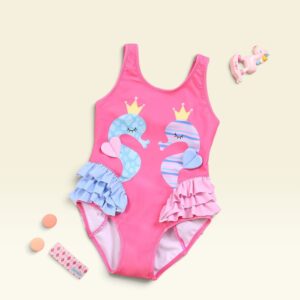 Traje de baño niña caballitos de mar con volantes | Tallas 18 meses a 8 años