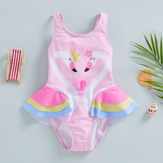 Traje de baño niña rosado con cisnes
