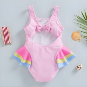 Traje de baño niña rosado con cisnes y roson en la espalda
