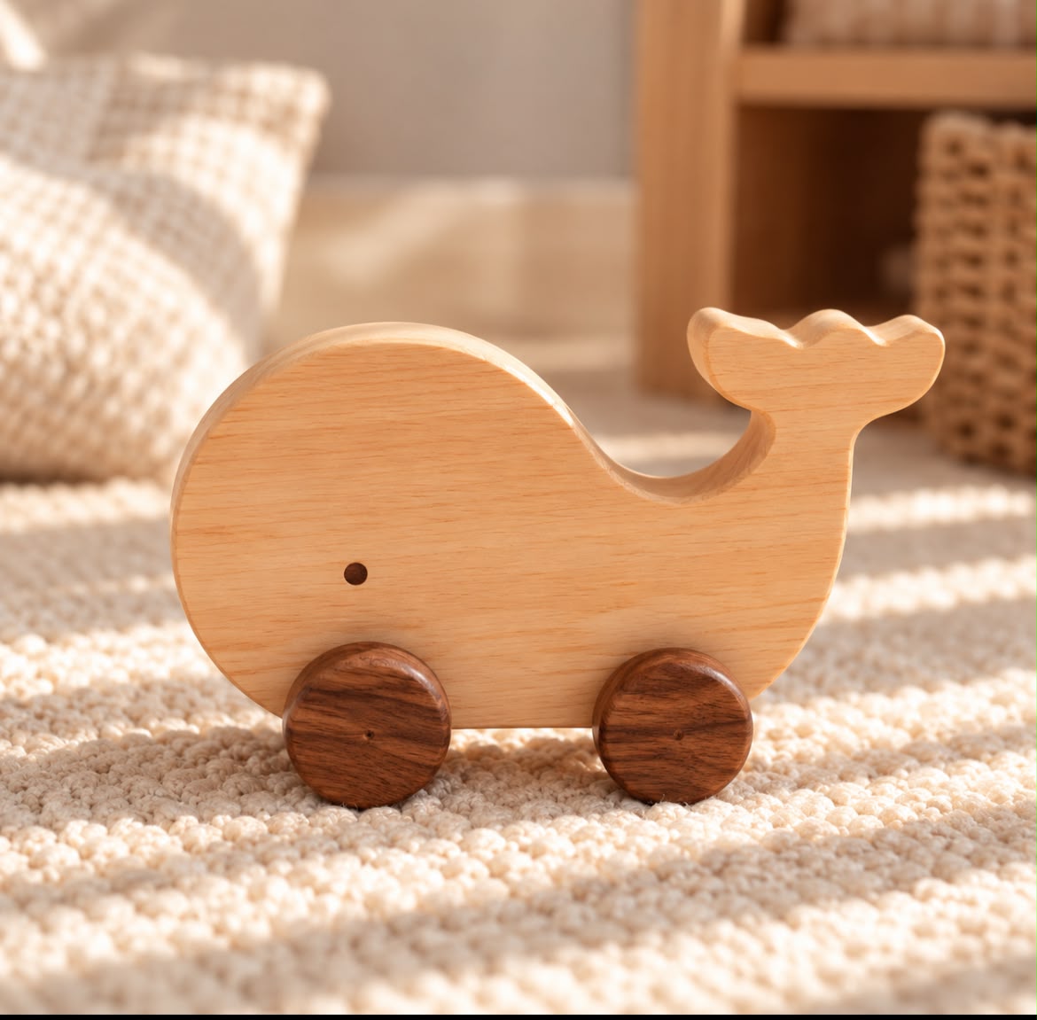 Animal de Arrastre de Madera: Ballena o Puercoespín Bebabu, ballena en una pieza de juegos