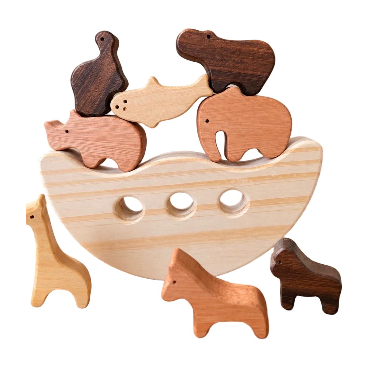 Arca Luna de Equilibrio con Animalitos de Madera Bebabu
