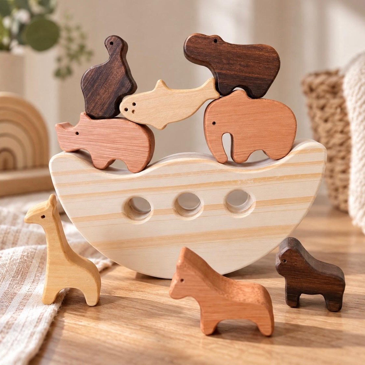 Arca Luna de Equilibrio con Animalitos de Madera Bebabu, foto 2