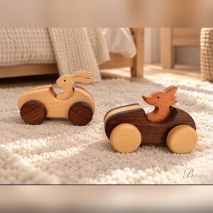 Auto de Madera con Animalito: Zorro o Conejo Bebabu