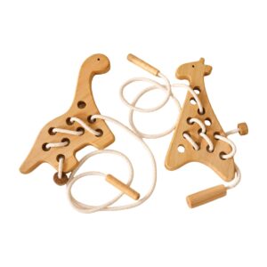 Juego de Enhebrar de Madera Dinosaurio y Jirafa Bebabu
