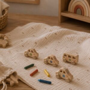 Set de 5 Autitos de Madera para Pintar con Crayones Bebabu