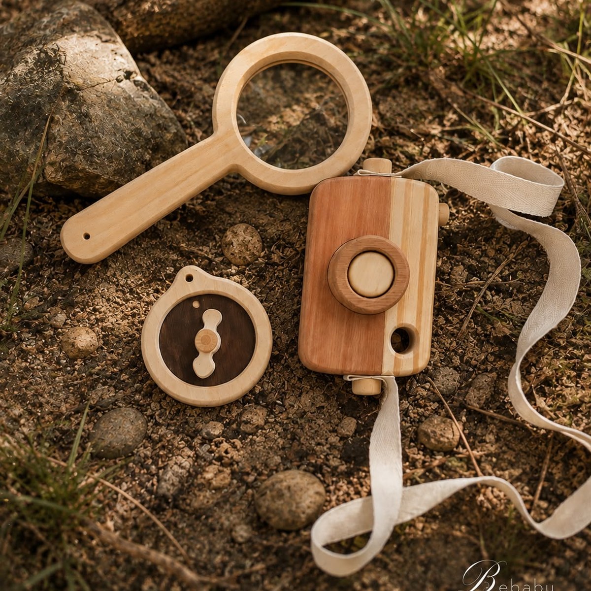 Set Explorador de Madera con Cámara, Brújula y Lupa Bebabu, foto 2