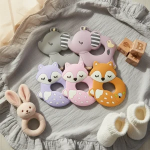 Set de Mordedores de Silicona para Bebé Pack x5 Diseños Elefante y Zorrito