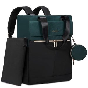 Bolso maternal 2 en 1 verde y negro, mochila y bandolera