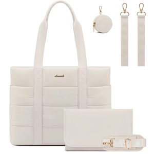 Bolso maternal Puffer Emma color beige con cambiador y porta chupete