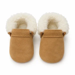 Zapatos bebé chiporro arena Bunny Moccs, cuero de reno con suela blanda